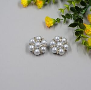 Cute Pearl And Crystal Bead Handmade Vintage Clip On Earrings